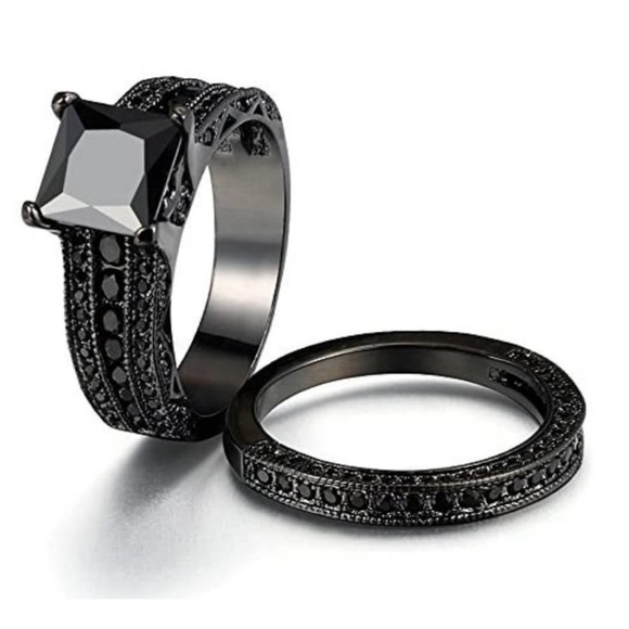 💍PRINCESS CUT BLACK SAPPHIRE 925 SILVER RING💍 - Picture 5 of 6